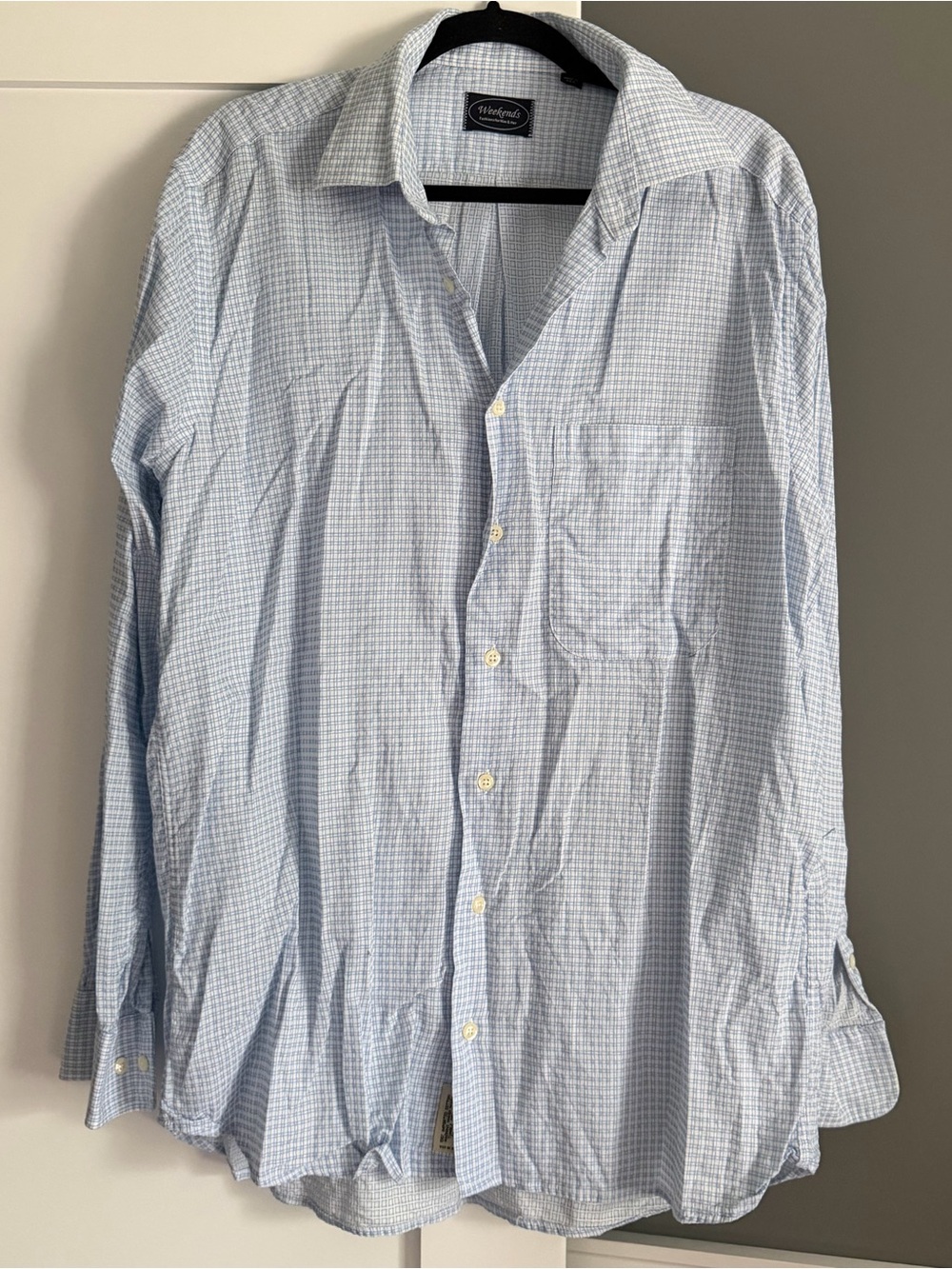 Weekends Button Down Shirt Blue White Micro Check